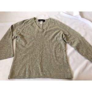 Jones New York 100% Gray Cashmere Pullover Sweater V Neck Sequins Womens Sz M